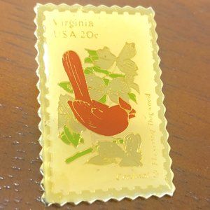 Virginia USA 80’s Vintage Stamp Brooch Lapel Pin.